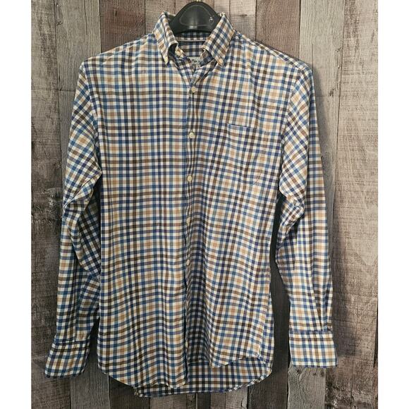Peter Millar Other - PETER MILLAR Blue Tan Check Long Sleeve Button Down Shirt Men's size Small